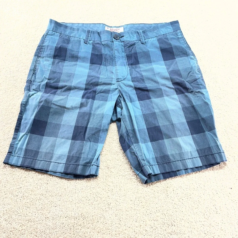 Original Penguin Shorts Mens‎ 36 Blue Buffalo Plaid Check Cotton Blend (Fits 38)